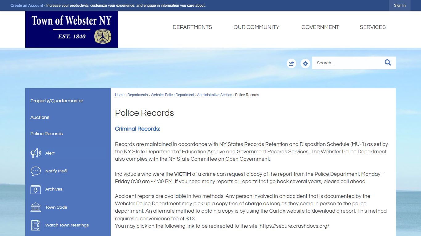 Police Records | Webster, NY - Official Website